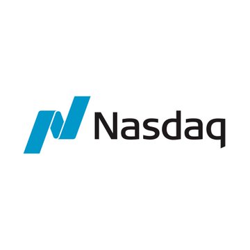 The official Nasdaq logo is displayed, featuring the blue stylized 'N' mark alongside the black 'Nasdaq' wordmark on a white background.