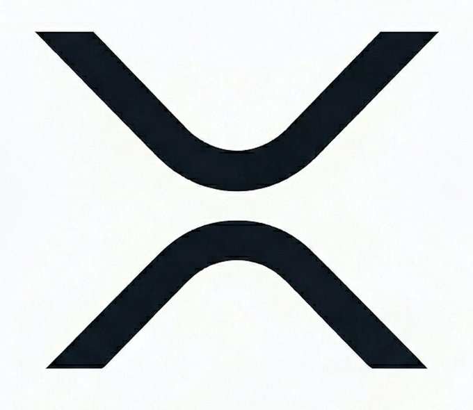 A minimalist black and white image featuring the XRP cryptocurrency logo, with its distinctive 'X' design.