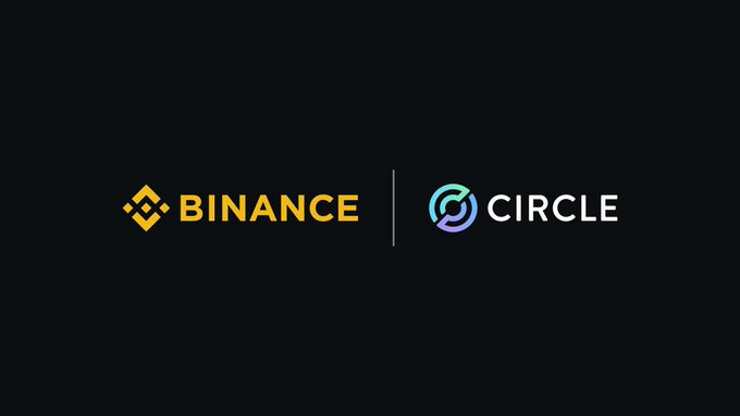 The graphic displays the Binance and Circle logos side by side on a dark background, visually representing the $100 million investment deal where Binance acquired shares in Circle, the issuer of USDC stablecoin, at a preferred price of $80.84 per share.