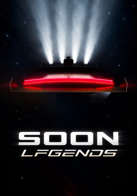 A promotional image for 'SOON LFGENDS' features a dark, futuristic vehicle with glowing red taillights and white headlights against a starry background.