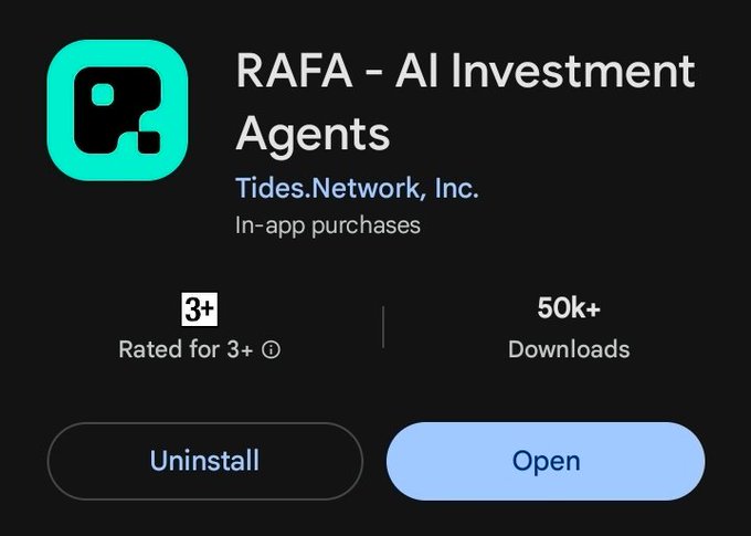 The image shows a screenshot of a website called RAFA - AI Agents, which appears to be providing some sort of information or news about artificial intelligence (AI). The site has a clean design with white background and black text. There are several buttons on the screen including an open button at the bottom left corner. Also visible is the name of the post and its creator, which reads: "Happy Morning Friend Honest review of @RAFA_AI after 2 weeks of daily use May 24 that's when I started No hype Just curiosity Here'S my unfiltered experience First impression Clean interface No overwhelming charts No confusing indicators Just ask a question → get an".