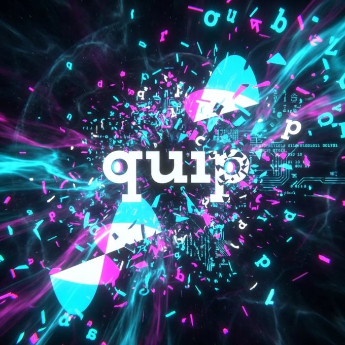 The image features a vibrant explosion of colors, including shades of blue, pink, purple, and white. The word "quip" is prominently displayed in large white letters at the center of the explosion. Surrounding this central explosion are smaller explosions with various colors, creating an abstract pattern that adds to the overall visual effect.

The image also contains text elements related to a post on social media platforms. It reads: 
"i checked quip and @quipnetwork is flipping proof of useful work into real decentralized quantum compute that solves actual problems instead of just hashing for heat they add an asset layer with quantum resistant signatures to lock down wallets on ethereum solana and bitcoin".