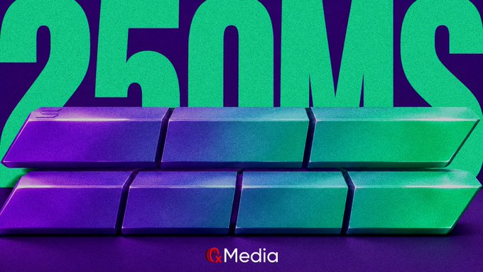 A close-up of colorful mechanical keyboard keycaps in purple and teal displayed in front of large green text, with a "QC Media" logo at the bottom.