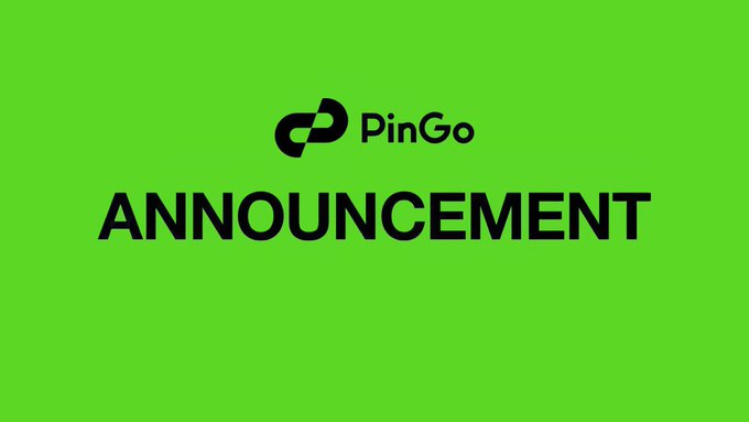 A bright green announcement graphic featuring the "PinGo" logo and the word "ANNOUNCEMENT" in bold black text.