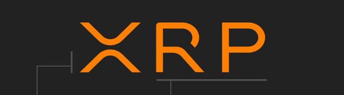 The XRP cryptocurrency logo is displayed in orange text on a dark background.