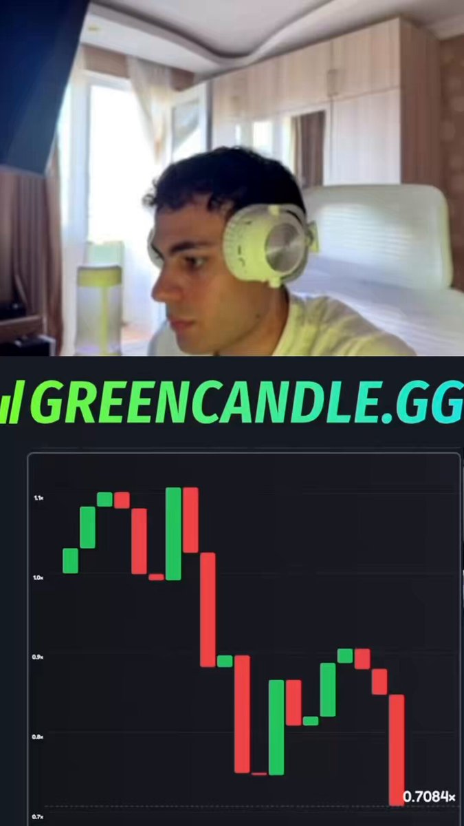 The image shows a man wearing headphones while working at his desk with earbuds in his ears near a computer screen displaying stock market data for Bitcoin/Solana. The image also contains a caption about sending money using a cryptocurrency exchange called @Greencandlegg and a price chart of Solana showing the price drop over 10 seconds.
