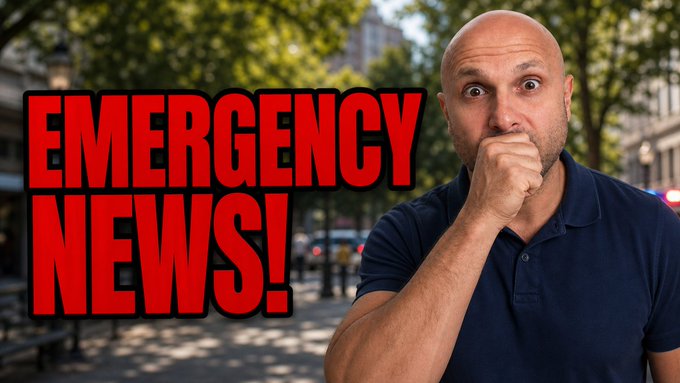 A man with a shocked expression and hand over his mouth stands beside bold red "EMERGENCY NEWS!" text, visually emphasizing the urgent social media claim that Senator Lummis warned on the Senate floor that without crypto legislation passing this week, regulatory clarity wouldn't come again until 2030, causing businesses and jobs to leave the U.S. for four years.