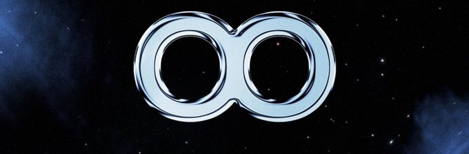 A metallic infinity symbol floats against a starry cosmic background, visually representing the "looping" concept of the $GG crypto project as it aims to build a continuous, interconnected on-chain gaming ecosystem for players and creators.