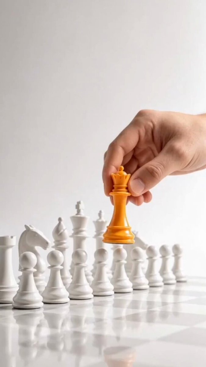 The image features a person's hand holding an orange chess piece above a white chessboard with other pieces arranged in rows and columns, suggesting that they are playing a game of chess. The focus of the image is on the hand holding the orange piece, which stands out against the white background of the board. The post about redefining the financial platform seems unrelated to this scene but could be interpreted as an attempt to capture attention or make a statement in the context of the image.