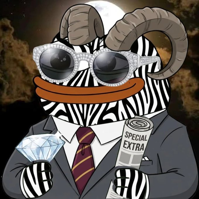 A cartoon zebra character wearing diamond-encrusted sunglasses, a suit, and tie, holding a diamond and a newspaper labeled 'SPECIAL EXTRA'.