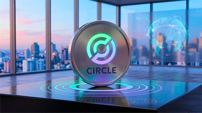 The image features a large coin with the word "circle" written on it. The coin has a silver color and is placed on a black surface. In the background, there are city buildings visible through a window, suggesting that this scene takes place in an urban setting. The caption of the image reads "Circle just minted 500,000,000 $USDC on Solana". This implies that the coin has been recently minted and is now being sold for a substantial amount of money.