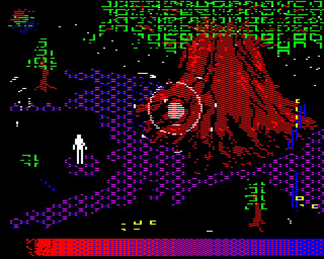 The image features a computer game with a purple background, featuring a tree and a person standing under it. The game appears to be set in outer space or a jungle-like environment. There are also some text elements present in the image, including the words "Available art" and "@desultor".