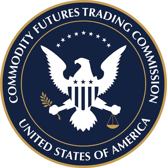 The official seal of the United States Commodity Futures Trading Commission (CFTC) featuring an eagle with a shield, olive branch, and scales of justice.
