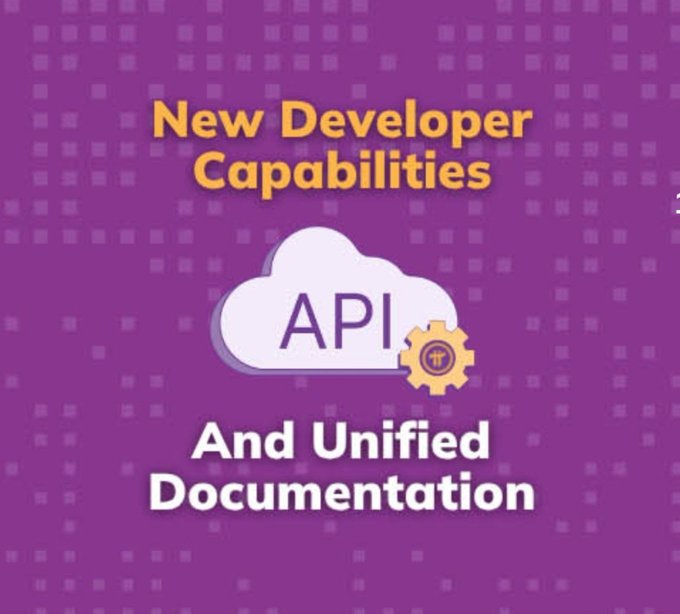 A graphic with a purple background displays the text 'New Developer Capabilities' above a cloud icon labeled 'API' and 'And Unified Documentation' below.