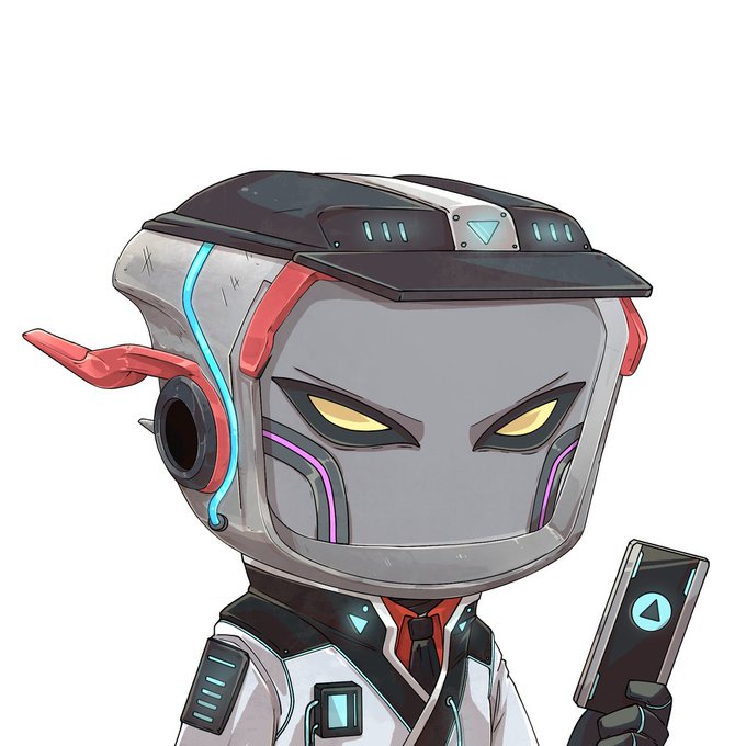 A stylized robot character with a baseball cap, glowing yellow eyes, and neon accents holds a smartphone displaying a play button icon, embodying the "web3" Funko Pop concept referenced in the post about @OriginalBlokyz.