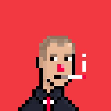 A pixel art illustration of a man in a black suit smoking a cigarette, set against a red background. The image appears to be a stylized avatar or PFP associated with the "Doginal Dickheads" NFT collection, with the post referencing a purchase ("Scooped some up for the culture") and tagging @barkmeta as BarkBeta.