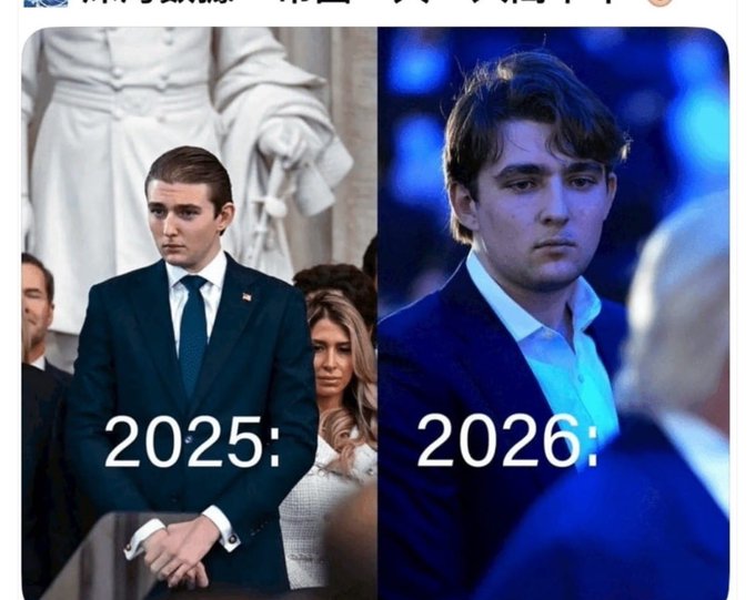 The image shows two pictures of people, one with a man wearing a suit from 2015 and another with a man dressed for 2026. Both men are looking at a camera. There is also an overlay that says "Nhìn chart TRUMP nản thật ae ạ. Hết hype sinh nhật cái là dev với whale xả như xả lũ, ai đú mà không giữ nổi thì về bầu ส้ง có thái hòng. Các kéo về bản không, hay bắt đầu thấy mình là thanh không giên là các giên tìn hóng. Hòng nhân giai chuyên, nhân giai các vãnh gản giai chuyên."