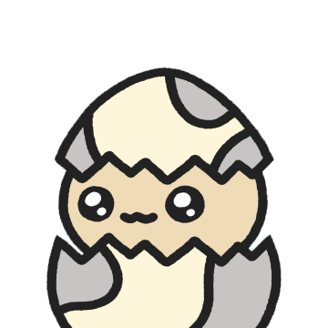 A cute cartoon illustration of a baby dinosaur hatching from a speckled white and gray egg with a happy expression.