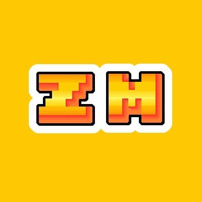 A pixel art logo featuring the letters 'ZH' in orange and yellow tones against a bright yellow background.