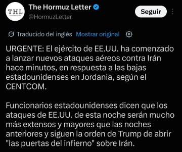 A screenshot of a Spanish-language tweet from "The Hormuz Letter" (@HormuzLetter) reporting urgent U.S. military airstrikes against Iran in retaliation for attacks on U.S. troops in Jordan, with CENTCOM quoted as saying tonight's strikes will be far more extensive than previous ones following Trump's directive to "open the gates of hell" on Iran.

The caption contrasts the satirical post questioning Bitcoin purchases with the image's depiction of escalating U.S.-Iran military conflict, highlighting how geopolitical tensions could impact cryptocurrency markets.