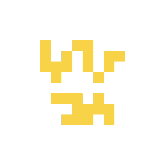 A simple pixelated graphic of a smiley face constructed from yellow square blocks on a white background.