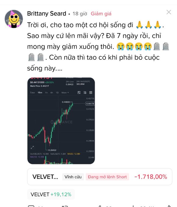 The image features a screenshot of an old social media post. The post displays a chart with an upward trend, accompanied by text that translates to "Trên tiếng có chự cý nhâu không ciên là thại bỏ cuộc sống này phân. không ciên sống này cơu biến mì nhêu". The post is attributed to a person named "Brittany Seard" and is dated between January 7, 2013, at 6:45 PM in the United States. The image also contains a message that reads "Velvet. Vietnam. 1.18 $RIVER".