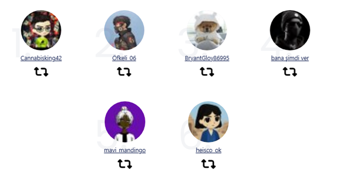 Six ranked Roblox user profile icons with usernames: Cannabisking42, Ofkeli_06, BryantGlov86995, bana şimdi ver, mavi_mandingo, and heisco_ok.