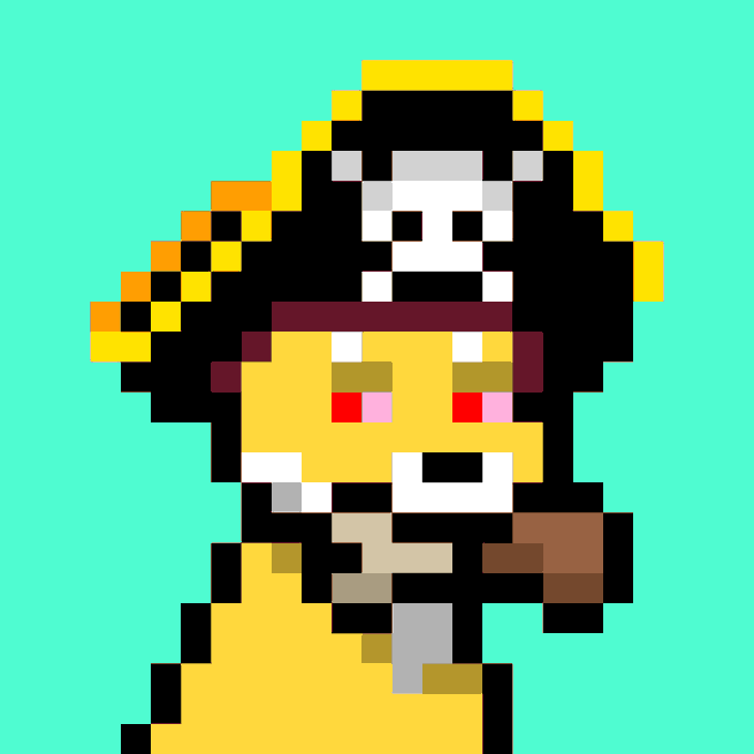 A pixel art character of a woman with dark hair, red cheeks, and a yellow dress, possibly resembling an 8-bit video game sprite, set against a green background.
