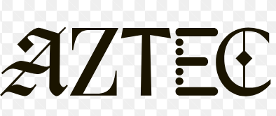 The image displays the stylized logo of "AZTEC," featuring a decorative gothic-style "A" followed by the remaining letters in bold black typography. This logo represents Aztec Labs, the company mentioned in the post that has relaunched zk.money in alpha as a self-custodial wallet for private transactions on its Ethereum Layer 2.