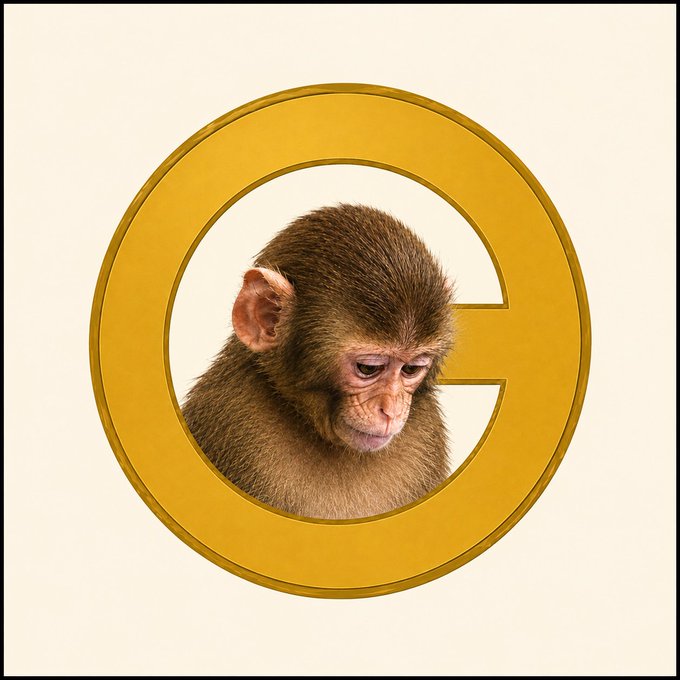A golden circular logo features a young monkey's head in the center opening, with the design forming a stylized letter 'C' shape against a cream background.