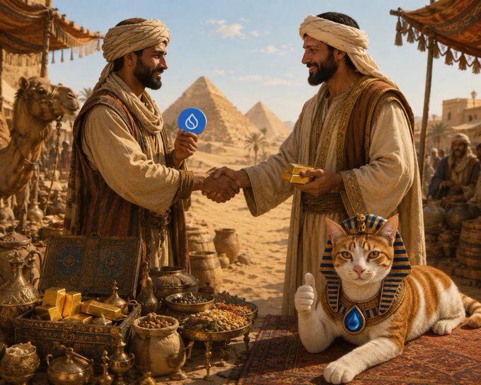 The image features two men shaking hands over a table with various items such as bowls of food, vases, and other trinkets. A cat wearing an Egyptian-style outfit is also present at the scene. The caption suggests that this arrangement could be part of a deal or agreement between the two parties involved in the handshake.

The image seems to be promoting a win-win situation where both sides benefit from the exchange, as indicated by the post's title "This is a win-win deal for both sides, don't you think?". The cat's presence adds an element of humor and lightheartedness to the scene, making it more engaging and entertaining.