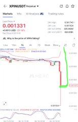 A mobile trading app screenshot for 'XRNUSDT Perpetual' on BingX, showing a price of 0.001331 and a candlestick chart.