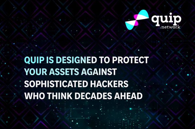 An advertisement displays the "quip.network" logo and text stating "QUIP IS DESIGNED TO PROTECT YOUR ASSETS AGAINST SOPHISTICATED HACKERS WHO THINK DECADES AHEAD."