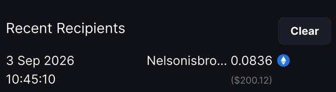 A screenshot of a "Recent Recipients" notification showing that "Nelsonisbro..." won 0.0836 ETH ($200.12) on September 3, 2026 at 10:45:10, corresponding to the post announcing a $200 MetaWin prize winner.
