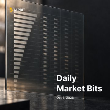 A promotional graphic displays a glass panel with a chart, featuring the "TAPBIT" logo and the text "Daily Market Bits" and "Oct 3, 2026".