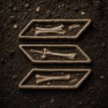 A pixel art image shows three brown coffin-shaped objects stacked on dark ground.