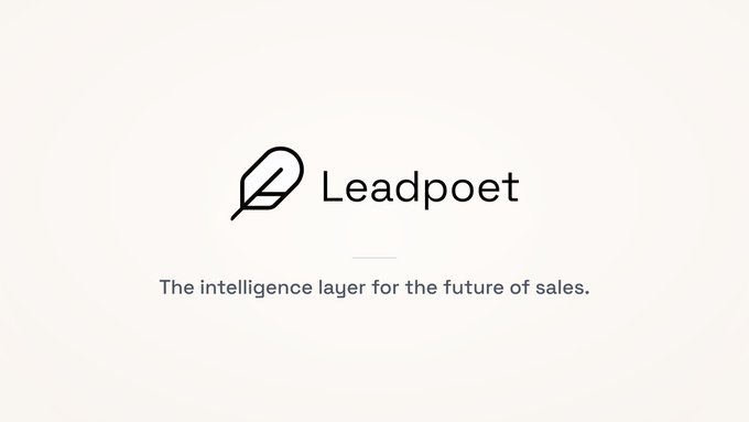 The image shows the Leadpoet logo—a minimalist black quill/feather icon—alongside the brand name "Leadpoet" and the tagline "The intelligence layer for the future of sales." This relates to the accompanying post by highlighting Leadpoet's brand identity as the post discusses the company's recent client growth and its potential, framed within the context of the Bittensor ($TAO) ecosystem.