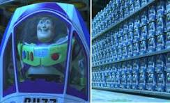 The image shows Buzz Lightyear alongside rows of Buzz Lightyear toys, evoking the famous "Toy Story" line "This isn't flying, this is falling—with style," while the "BUZZ" text and market slang ("the coins") imply a bearish crypto outlook suggesting one more downward leg.