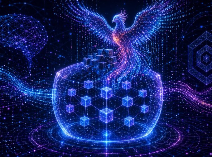 A glowing phoenix rises from a sphere of interconnected cubes, symbolizing Beldex's transformation of security setbacks into resilience. The digital bird's triumphant emergence visually mirrors the post's narrative of the network recovering from the ~38.2 million BDX token bridge exploit and reward anomaly in June 2026.