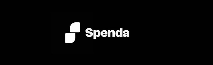 The image displays the "Spenda" logo in white text with an accompanying geometric icon on a black background. The logo represents the brand mentioned in the promotional post, which is offering $20 to 10 reply guys in a giveaway contest.