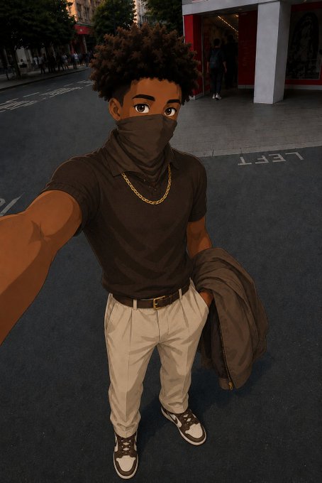 The image features a man with black hair wearing a brown shirt, khaki pants, and white sneakers standing on a street corner holding a jacket over his shoulder. The caption of the image reads "good morning winners @NomismaNetwork is building toward that future with AI-ready infrastructure, gasless interactions, and an experience designed to remove friction instead of adding more layers".