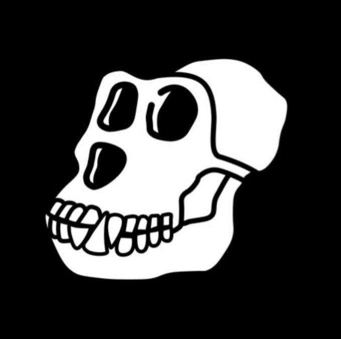 The image features a black and white illustration of a skull with its mouth open, showcasing its teeth. The background of the image is black, which contrasts with the white outline of the skull. The caption below the image reads "When it comes to community vibes, I only recommend one—BAYC, Bored Ape Yacht Club". This suggests that the image is related to a post promoting a club or event called BAYC (Bored Ape Yacht Club).