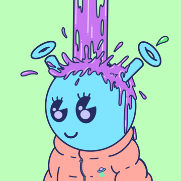 A cartoon character with a light blue face and orange hoodie is having purple slime poured over its head. The image relates to the post as it likely represents NFT #2453 from the Quirky Kids (Quirkies) collection that just sold for 1.08 ETH on OpenSea.