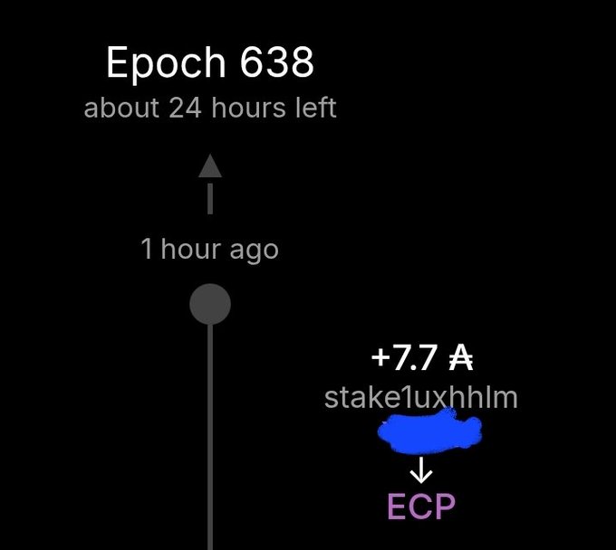 The image features a black background, which contrasts sharply with the white text that reads "EPC" at the top of the frame. Below this, there's an arrow pointing downwards, indicating that the card has been successfully staked. The text "EPC" is followed by a description of how to stake a token on the Ethereum blockchain, and it also includes the name of the token, which is ECP in this case.