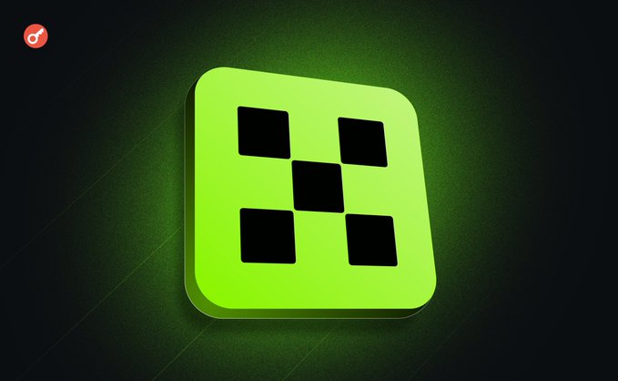 A glowing green 3D app icon featuring a 2x2 grid of black squares on a dark background, with a small red and white logo in the upper left corner.