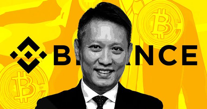 An illustrated image shows Changpeng Zhao (CZ), the former CEO of Binance, smiling in front of a yellow background displaying the Binance logo and Bitcoin symbols. This relates to the post's bullish sentiment about $LUNC reaching $1.00, referencing Binance's support for the token community.