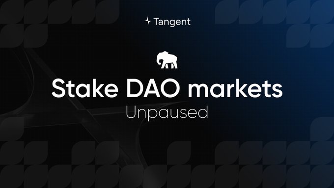 The image displays a banner with text that says "Stake DAO Markets Unpaused". A screenshot of an elephant appears at the top right corner, and the background features a patterned design with the words "Following coordination" written above the elephant. The remaining portion of the image focuses on the title of the post, explaining how all Stake DAO markets are unpaused due to a coordination between the Post office and @StakeDAOHQ.