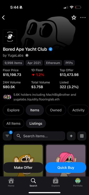 The image shows a screenshot of a social media app, possibly Instagram or Twitter, with a post about a Bored Apetite Club. The post includes a photo of a cartoon character wearing a skull hat and has text that reads "BAYC close to flipping CryptoPunks in Total Volume". This suggests that the post is related to a discussion on cryptocurrency trading or an analysis of recent market trends.