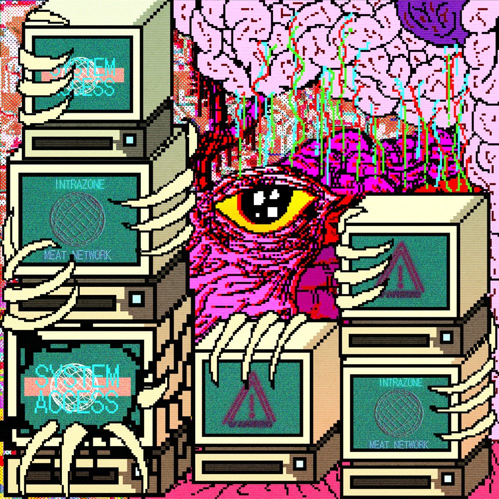 The image features a stack of old computer monitors, with one monitor prominently displaying an eye and a mouth. The monitors are arranged in a way that they appear to be reaching out towards the viewer. The background of the image is a pinkish-purple color, which complements the pinkish-orange hue of the monitors. The text "Late gm On !" can also be seen in the image.