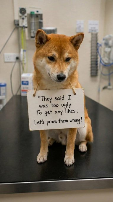 urn of water and a sign on the counter read "They said I was too ugly to get any likes."